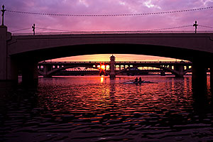 Rowers at Tempe Town Lake at sunset