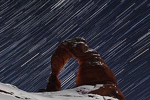 28 minutes of star trails at Delicate Arch in Arches National Park