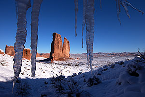 Icicles and Courthouse Towers in Arches National Park