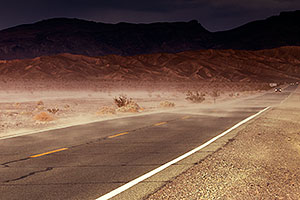 Wind and dust on the road in Death Valley