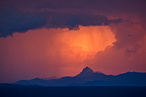 Sunset at Baboquivari Peak (elevation 7,734 ft or 2357 m) viewed from Green Valley, Arizona