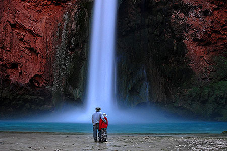 Father and son at Mooney Falls - 210 ft drop (64 meters) 