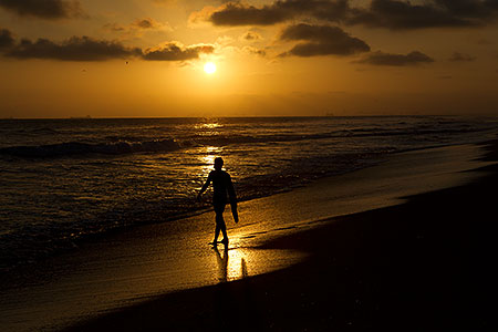 Surfers at Huntington Beach 