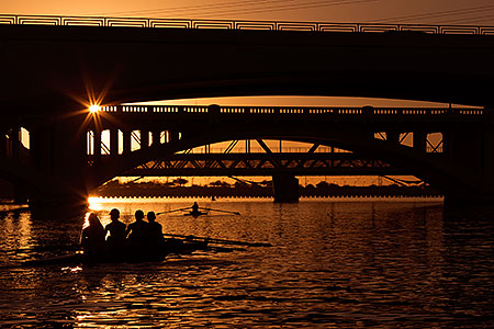 Rowers at sunset at Tempe Town Lake 