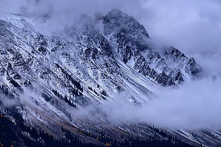 Mount Sneffels in the fog and snow 